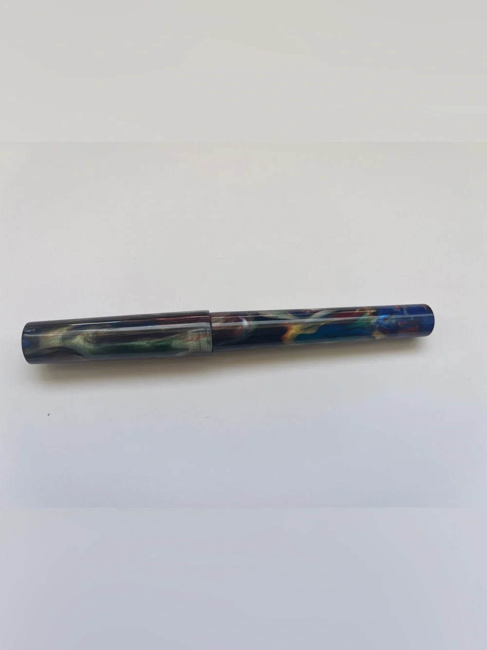 New Just Turnings Fountain Pen Resin Overpour Broad Nib Writing Rainbow Sparkle